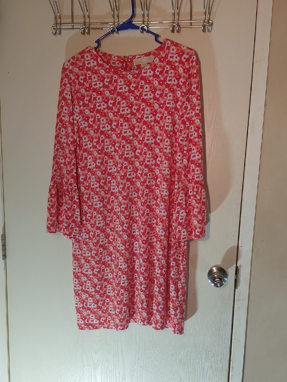 Michael Kors Coral Pink Floral Long-Sleeve Shift Dress